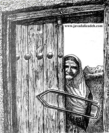 Peculiar image of a paper clip attaching a woman to a door.